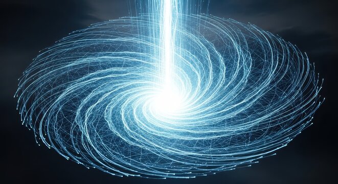 Dynamic energy flowing through a hypothetical black hole cosmic space digital art surreal environment high perspective