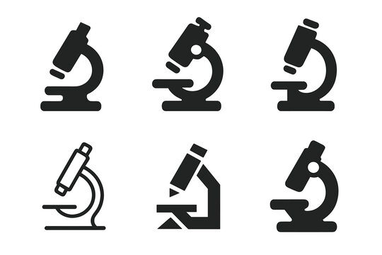 Microscope Logo Variations. Research. Icon set. Set Logo of Research: Microscope. harmonious logo variations of the same emblematic concept, each