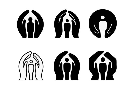 Depression Wall Logos. Wall of depression closing in around a figure. Icon set. Set Logo of wall of depression closing in around a figure: circular barrier of
