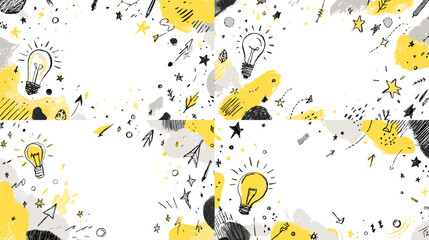 Energetic corner illustrations featuring lightbulbs arrows stars and abstract shapes in yellow and black. Ideal for creativity themes brainstorming promotions and modern graphic layouts.