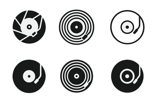 Vinyl Festival Logos. Music festival flyer. Icon set. Set Logo of music festival flyer: vinyl record. harmonious logo variations of the same emblematic