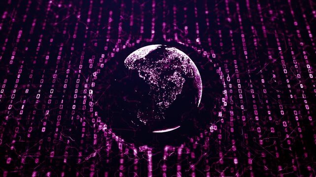 Futuristic digital world hologram with glowing pink data streams and matrix code for modern social media and tech videos 3d render