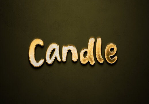 Old gold text effect of word Candle with 3D glossy style Mockup.
