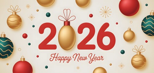 Happy New Year 2026 Celebration Graphic Featuring Snowflake Accent, Festive Greeting Typography, and Elegant Seasonal Design
