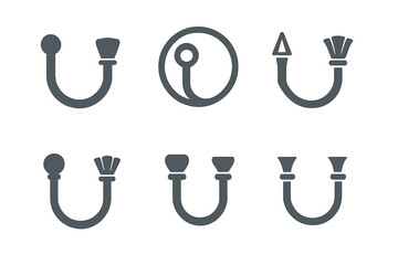 Curtain Tieback Logos. Curtain tieback. Icon set. Set Logo of curtain tieback: crystal knob medallion. harmonious logo variations of the same emblematic