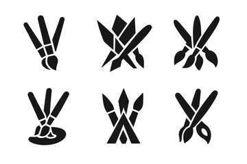 Fototapeta premium Artists' Creative Collaboration. A group of artists working together on a large community mural project. Icon set. Set Logo of Paint Brushes: Multiple brushes