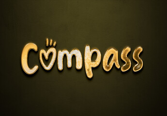 Old gold text effect of word Compass with 3D glossy style Mockup.