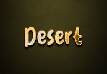 Old gold text effect of word Desert with 3D glossy style Mockup.