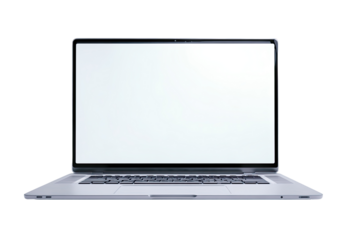 A light gray laptop with a blank white screen