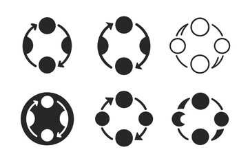 Fototapeta premium Moon Phase Logos. Moon phases. Icon set. Set Logo of moon phases: eight-phase arc around a central circle. harmonious logo variations of the same emblematic
