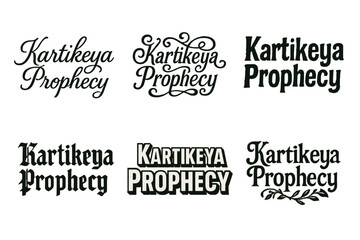 Obraz premium Harmonious Lettering Artistry. Karitkeya Prophecy. Set lettering. harmonious lettering variations of the same emblematic concept, each with different artistic