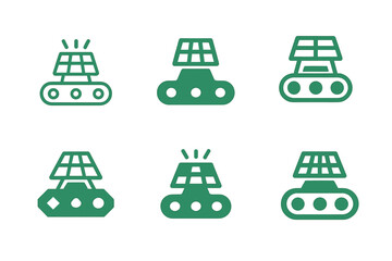 Naklejka premium Eco-friendly Mining Logos. Efficient energy use in mining industries. Icon set. Set Logo of efficient energy use in mining industries: conveyor belt with solar