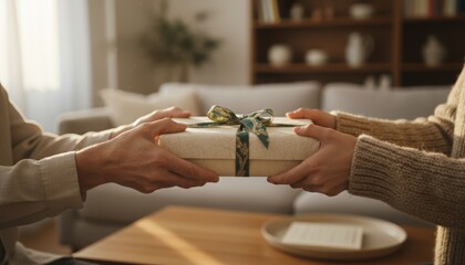 Christmas gift exchange celebration at home cozy indoor setting