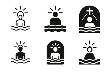 Baptism Icon Variations. The significance of baptism in Christian faith. Icon set. Set Logo of baptism: water droplet enclosing a cross. harmonious logo