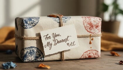 Christmas gift wrapped with love cozy home seasonal decor warm vibe