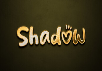 Old gold text effect of word Shadow with 3D glossy style Mockup.