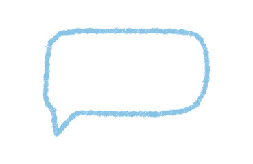 Hand drawn blue chalk bubble with organic outline forms a rectangular speech textbox. Communication icon with round edges for chat, quote, and message. Modern outline concept in blue color.