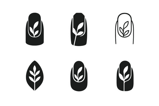 Natural Nail Icons. Natural nails. Icon set. Set Logo of natural nails: nude nail color swatch palette. harmonious logo variations of the same emblematic