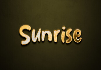 Old gold text effect of word Sunrise with 3D glossy style Mockup.