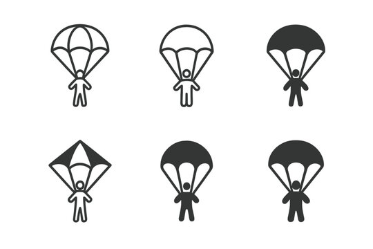 Parachute Logo Variations. Parachute. Icon set. Set Logo of Parachute: Parachute pack ready for jump. harmonious logo variations of the same emblematic
