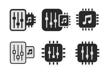 Music Tech Icons. The impact of technology on music. Icon set. Set Logo of The impact of technology on music: Turntable. harmonious logo variations of the same