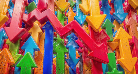 Market Volatility and Chaos: Zigzag Red Line Through Arrows