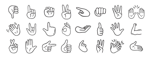 Obraz na płótnie Canvas hand gesticulations doodle hand drawn icon. Outline drawing hand gesticulations line clipart symbol