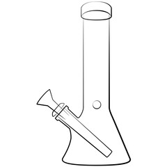 cannabis bong, glass marijuana bong cannabis pipe realistic contour, outline lines drawn
