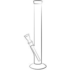 cannabis bong, glass marijuana bong cannabis pipe realistic contour, outline lines drawn