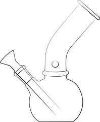 cannabis bong, glass marijuana bong cannabis pipe realistic contour, outline lines drawn