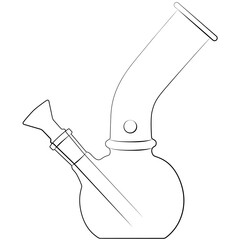 cannabis bong, glass marijuana bong cannabis pipe realistic contour, outline lines drawn