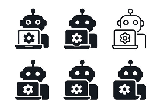 Future Work Icons. Future of work. Icon set. Set Logo of Future of work: Remote work setup. harmonious logo variations of the same emblematic concept, each