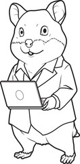 Hamster Secretary Laptop Office Animal Vector Graphic Art Illustration