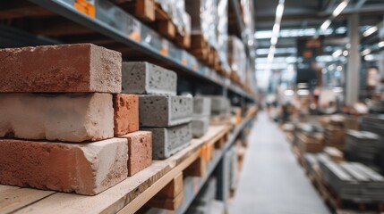Naklejka premium Building materials on wooden shelves — construction supply store display
