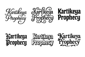 Obraz premium Harmonious Lettering Artistry. Karitkeya Prophecy. Set lettering. harmonious lettering variations of the same emblematic concept, each with different artistic