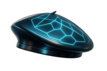 Cyber beret with glowing grid pattern, futuristic fashion accessory, technology concept, transparent background