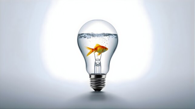 Lightbulb filled with water and goldfish representing clean energy idea