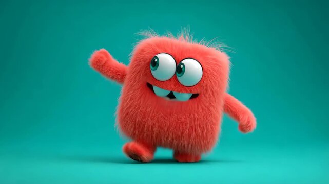 Funny fluffy orange monster moving, with open and closed mouth, good for child animation or playful advertising.