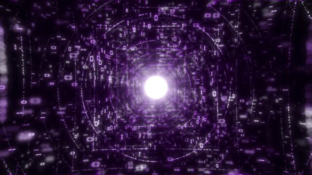 Futuristic 3d render of a purple data stream tunnel for presentations on AI, digital information, and computing, 4k.