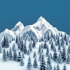 Snowy mountain landscape with evergreens and ski slopes, perfect for winter adventures