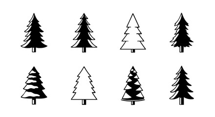 Obraz premium Set of eight vector icons of pine tree