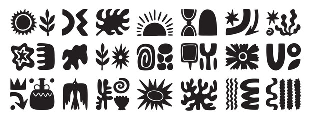Monochrome abstract textured doodle shapes set. Hand drawn organic elements, outline and line art for stickers, logos, posters, isolated. set, line art, outline, doodle hand.