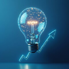 Glowing Lightbulb Rolling on Upward Arrow, Blue Composition, Innovation Concept, 3D Render Innovation, Growth   high resolution   for isolate image