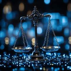 Scales of Justice in Data Center Balancing Tech Ethics, Data Privacy, compliance    high resolution   for isolate image