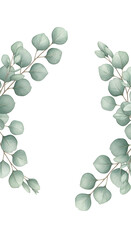 A delicate watercolor illustration of eucalyptus branches with soft green leaves.