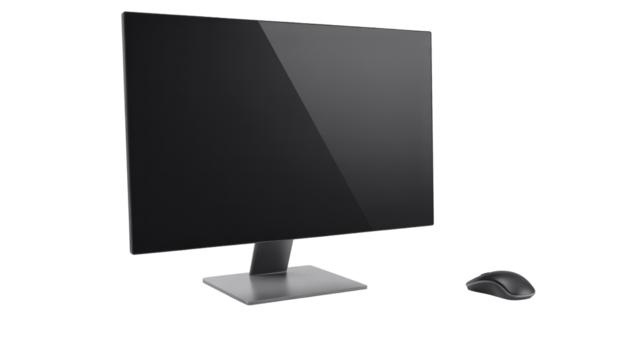 Sleek monitor and mouse display digital workspace, perfect for modern technology concepts and creative projects