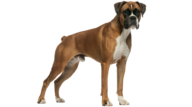 Magnificent boxer dog standing proudly, showcasing its muscular build and alert demeanor, perfect pet portrait - Powered by Adobe