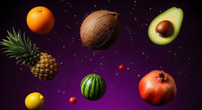 Space or planets universe cosmic abstract background. Abstract fruit background. Creative space. Summer food concept.