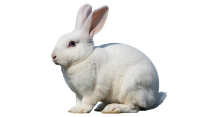 Adorable white rabbit with blue eyes looking left, a symbol of spring, Easter, and new beginnings