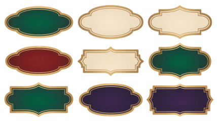 Elegant golden frames set for vintage labels and luxury packaging designs, perfect for branding projects